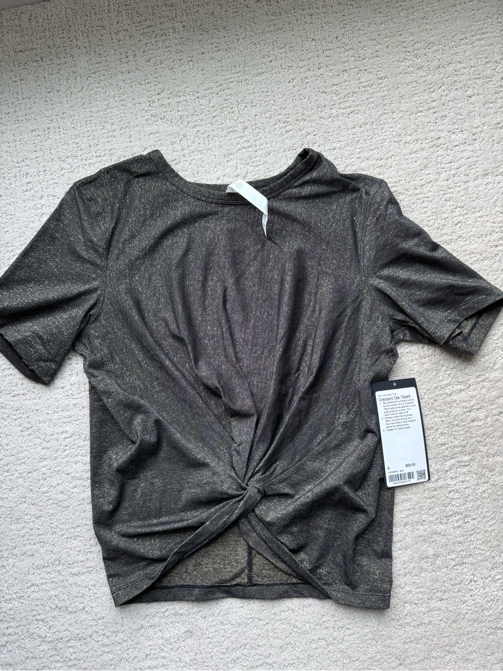 NWT lululemon athletica Short Sleeve Twist Front Tee in Charcoal Metallic
